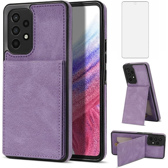 Phone Case for Samsung Galaxy A52/A52S 5G Wallet Cover with Tempered Glass Screen Protector and RFID Slim Credit Card Holder Slot Stand Cell Accessories A 52 S 4G G5 52A S52 52S Women Purple