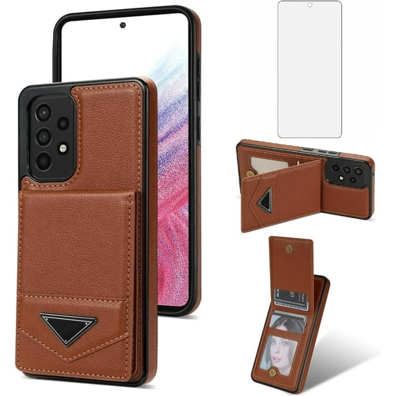 Phone Case for Samsung Galaxy A52/A52S 5G Wallet Cover with Tempered Glass Screen Protector RFID Slim Credit Card Holder Slot Stand Cell Accessories A 52 S 4G G5 52A S52 52S Women Men Brown