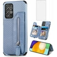 thumbnail image 1 of Phone Case for Samsung Galaxy A52/A52S 5G Wallet Cover with Tempered Glass Screen Protector and Zipper Credit Card Holder Stand Leather Cell Accessories Glaxay A 52 S 4G G5 Gaxaly 52A S52 52S Blue, 1 of 6