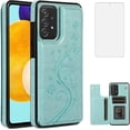 thumbnail image 1 of Phone Case for Samsung Galaxy A53 5G 2022 with Tempered Glass Screen Protector Card Holder Wallet Cover Stand Flip Leather Cell Accessories Gaxaly A53 G5 Galaxies 53A SM A536U Cases Women Green, 1 of 14