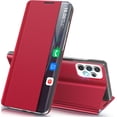 thumbnail image 1 of Phone Case for Samsung Galaxy A53 5G Case, Smart Clear View Window Luxury Slim Mirror for Galaxy A53 Case with Kickstand, Leather Hard PC Flip Shockproof Protective Cover Samsung A53 Case, Red, 1 of 14
