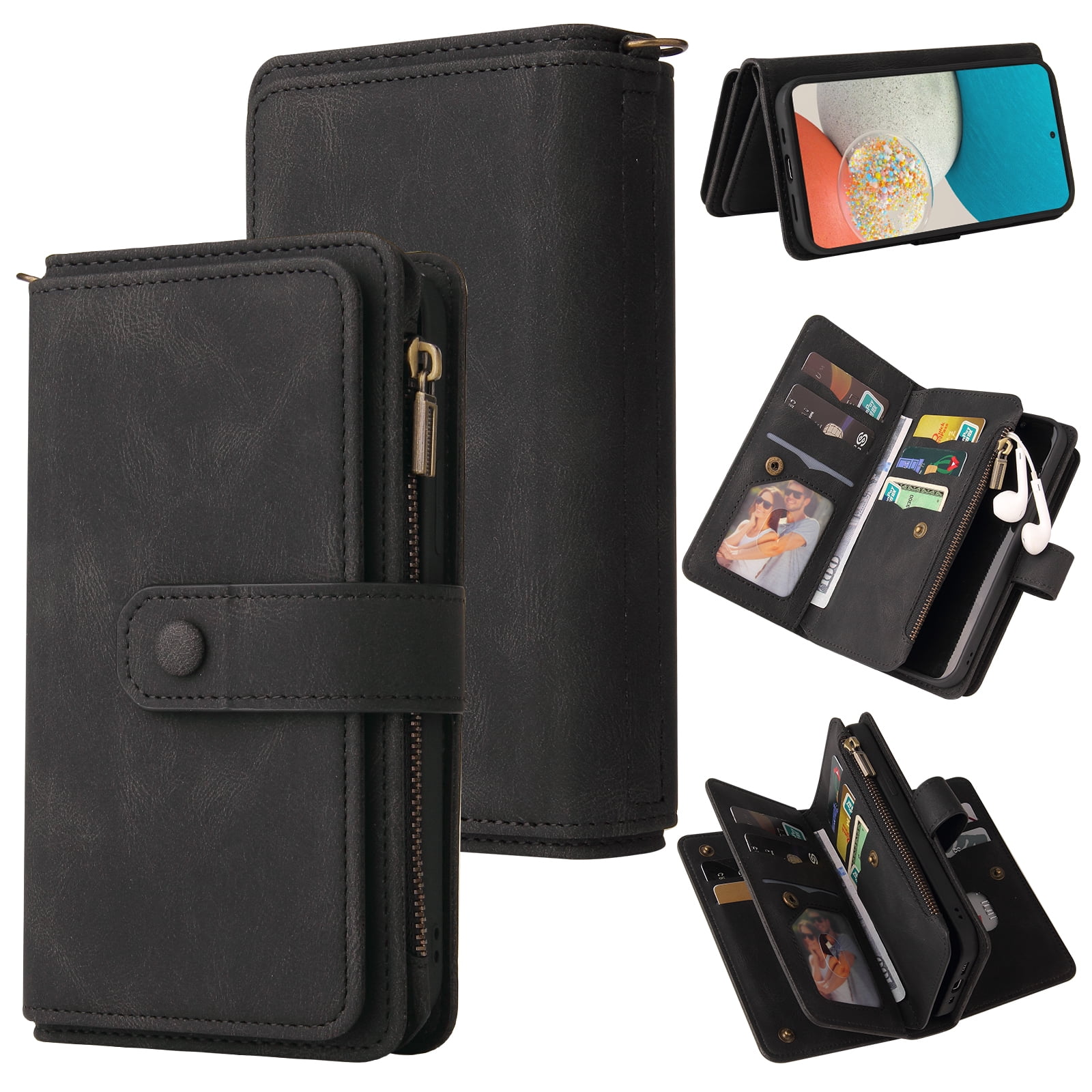 Phone Case for Samsung Galaxy A53 5G, Galaxy A53 5G Wallet Case, Luxury Folio Flip Leather Cover [Zipper Pocket] [Wrist Strap] [Kickstand] for Samsung Galaxy A53 5G 6.5 inch,Black