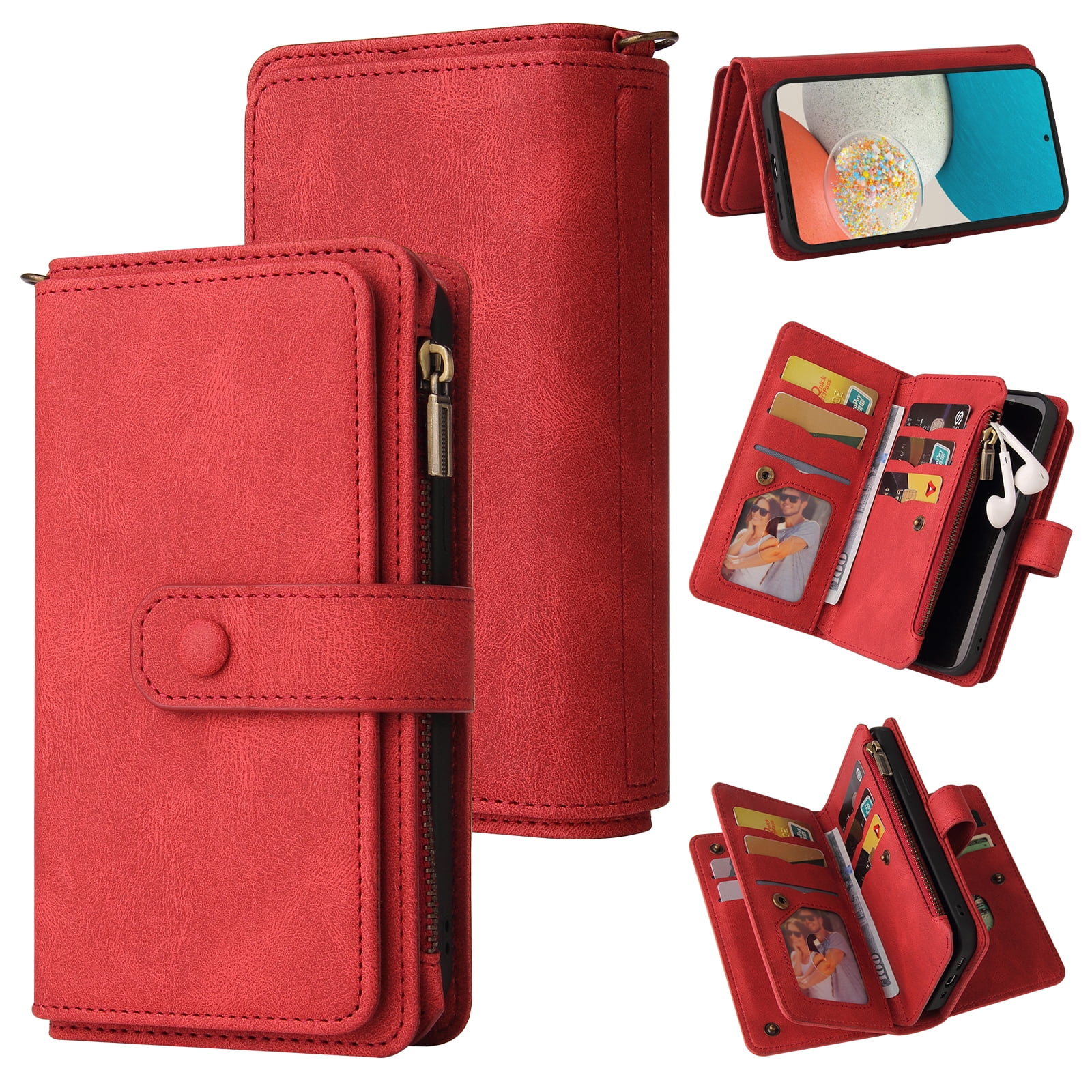 Phone Case for Samsung Galaxy A53 5G, Galaxy A53 5G Wallet Case, Luxury Folio Flip Leather Cover [Zipper Pocket] [Wrist Strap] [Kickstand] for Samsung Galaxy A53 5G 6.5 inch,Red