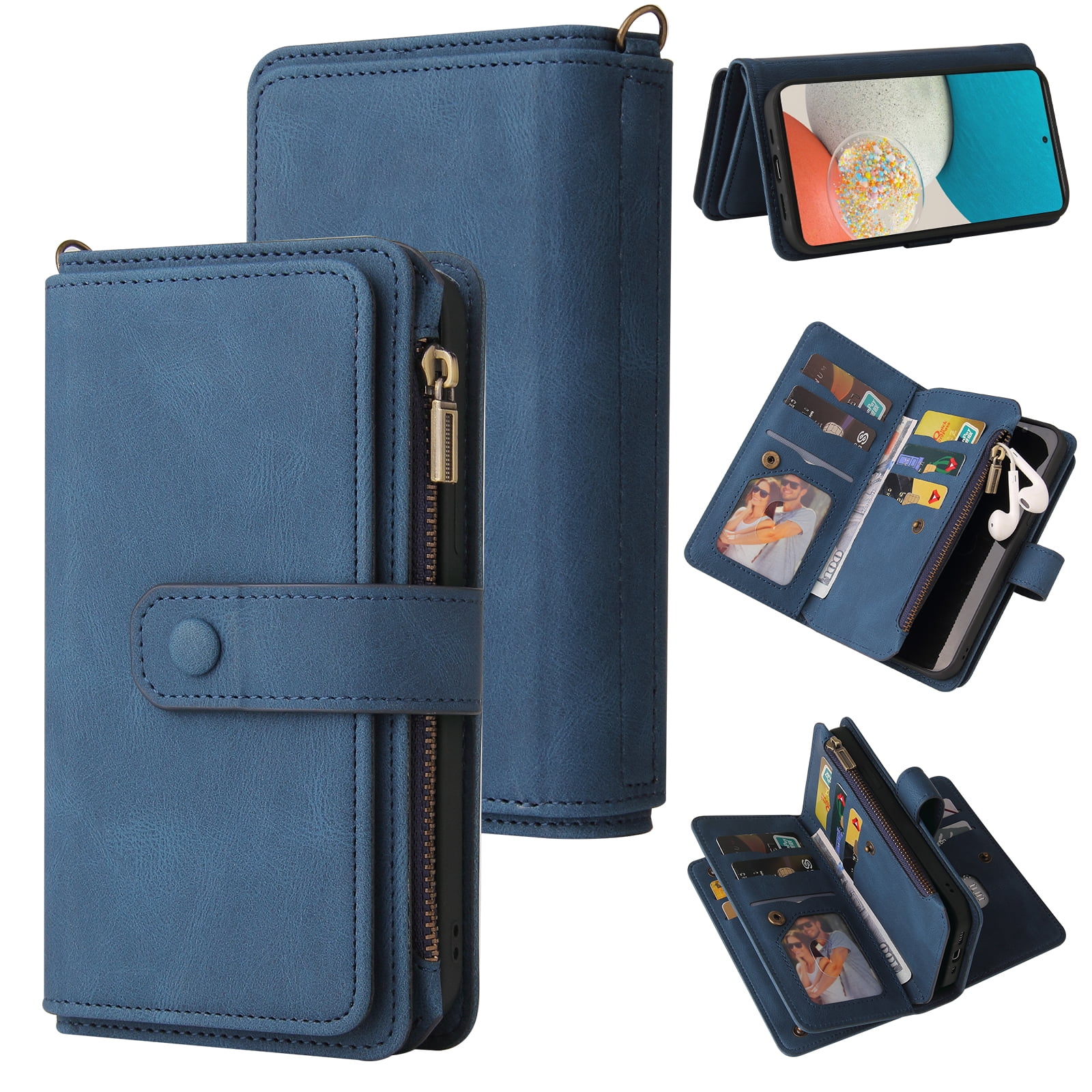 Phone Case for Samsung Galaxy A53 5G, Galaxy A53 5G Wallet Case, Luxury Folio Flip Leather Cover [Zipper Pocket] [Wrist Strap] [Kickstand] for Samsung Galaxy A53 5G 6.5 inch,Blue