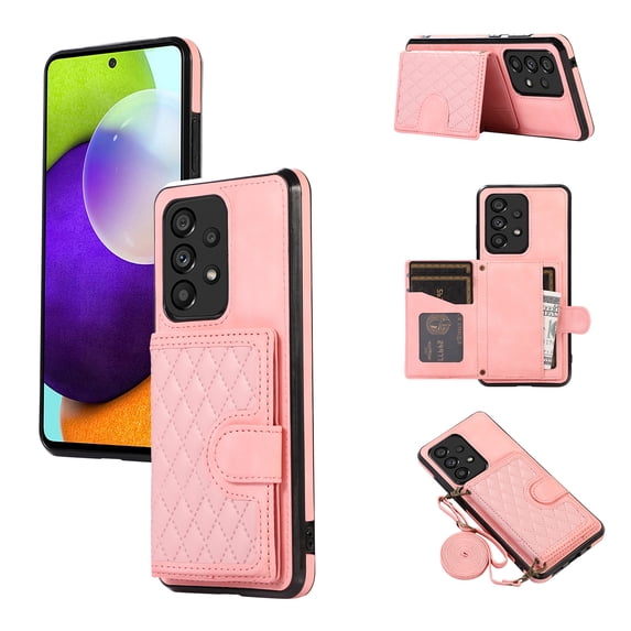 Phone Case for Samsung Galaxy A53 5G, Stylish Wallet Cover with Credit Card Holder Crossbody Strap Magnetic Closure Kickstand PU Leather Drop Protective Phone Case for Samsung Galaxy A53 5G - Rosegold