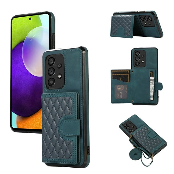Phone Case for Samsung Galaxy A53 5G, Stylish Wallet Cover with Credit Card Holder Crossbody Strap Magnetic Closure Kickstand PU Leather Drop Protective Phone Case for Samsung Galaxy A53 5G - Green