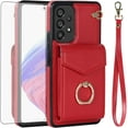thumbnail image 1 of Phone Case for Samsung Galaxy A53 5G Wallet Cover with Tempered Glass Screen Protector and RFID Blocking Ring Credit Card Holder Cell Accessories A 53 G5 53A SM A536U 6.5" 2022 Women Men Red, 1 of 12