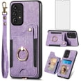 thumbnail image 1 of Phone Case for Samsung Galaxy A53 5G Wallet Cover with Tempered Glass Screen Protector and Wrist Strap Lanyard RFID Credit Card Holder Ring Stand A 53 G5 53A SM A536U 6.5 2022 Women Men Purple, 1 of 14