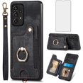 thumbnail image 1 of Phone Case for Samsung Galaxy A53 5G Wallet Cover with Tempered Glass Screen Protector and Wrist Strap Lanyard RFID Credit Card Holder Ring Stand A 53 G5 53A SM A536U 6.5" 2022 Women Men Black, 1 of 14