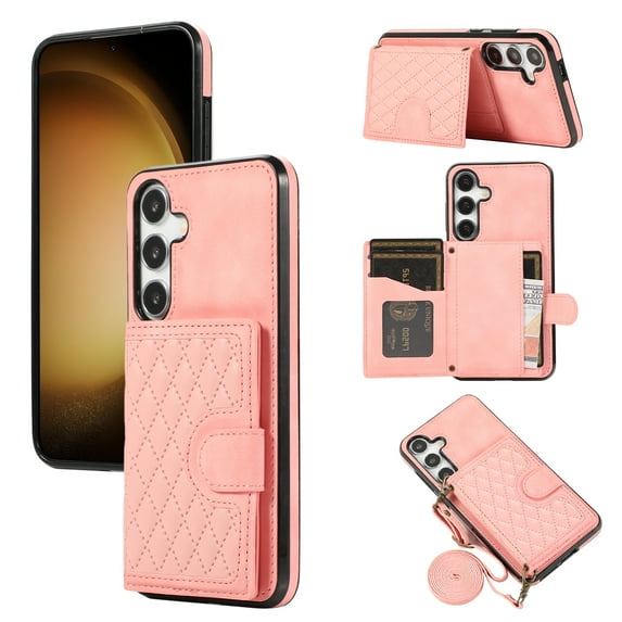 Phone Case for Samsung Galaxy A54 5G, Stylish Wallet Cover with Credit Card Holder Crossbody Strap Magnetic Closure Kickstand PU Leather Drop Protective Phone Case for Samsung Galaxy A54 5G - Rosegold