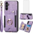 thumbnail image 1 of Phone Case for Samsung Galaxy A54 5G Wallet Cover with Tempered Glass Screen Protector and Wrist Strap Lanyard RFID Credit Card Holder Ring Stand Cell Accessories A 54 54A SM A546U 2023 Women Purple, 1 of 14