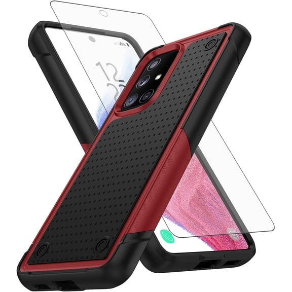 Phone Case for Samsung Galaxy A71 5G with Tempered Glass Screen Protector Cover and Cell Accessories Protective Rugged Dual Layer Hybrid Slim Glaxay A 71 G5 Gaxaly 71A S71 Women Men Red Black