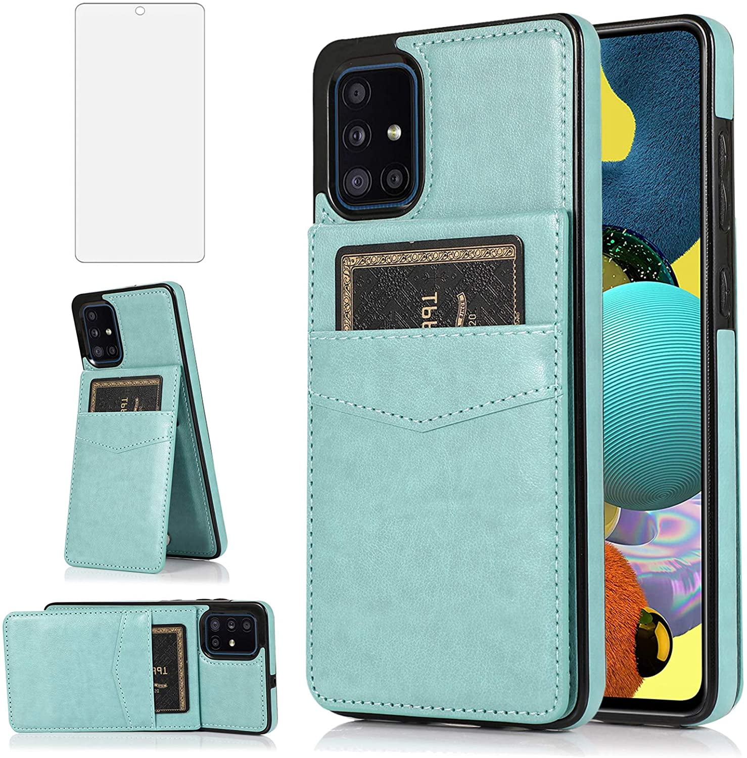 Compatible With IPhone 15 Plus 6.7 Inch Case With Tempered Glass Screen Protector Credit Card