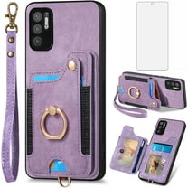 Phone Case for Samsung Galaxy Note 10 5G Wallet Cover with Tempered Glass Screen Protector Wrist Strap Lanyard RFID Credit Card Holder Ring Stand Note10 Notes 10s Ten Not S10 Women Men Purple