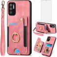 thumbnail image 1 of Phone Case for Samsung Galaxy Note 10 5G Wallet Cover with Tempered Glass Screen Protector Wrist Strap Lanyard RFID Credit Card Holder Ring Stand Note10 Notes 10s Ten Not S10 Women Men Pink, 1 of 13