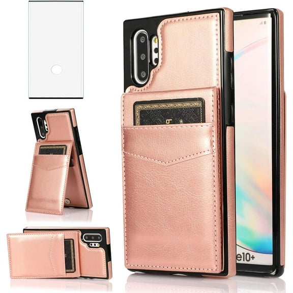Phone Case for Samsung Galaxy Note 10 Plus Glaxay Note10+ 5G with Tempered Glass Screen Protector Credit Card Holder Wallet Cover Stand Leather Cell Gaxaly Note10 + Notes 10+ Not 10Plus Cases