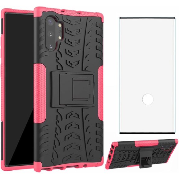 Phone Case for Samsung Galaxy Note 10 Plus Note10+ 5G with Screen Protector and Slim Stand Hybrid Heavy Duty Rugged Protective Cell Cover Note10 + Notes 10+ Ten Not S10 10Plus Women Men Pink