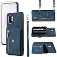 thumbnail image 1 of Phone Case for Samsung Galaxy Note 10 Plus Note10+ 5G Wallet Cover with Tempered Glass Screen Protector Wrist Crossbody Strap Lanyard Credit Card Holder Note10 + Notes 10+ Ten Not S10 10Plus Blue, 1 of 7