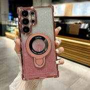 Phone Case for Samsung Galaxy Note 20 Case, [Compatible with MagSafe] Magnetic Clear Glitter for Women Men Cute Bling Cover for Galaxy Note 20 Case Silicone Slim with Stand Ring, Pink