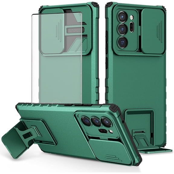 Phone Case for Samsung Galaxy Note 20 Ultra 5G with Screen Protector and Slide Camera Cover Kickstand Stand Slim Cell Note20 Plus Notes 20Ultra Note20+ U + 20+ Twenty Not S20 Women Men Green