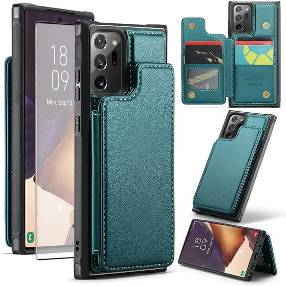 Phone Case for Samsung Galaxy Note 20 Ultra 5G Wallet Cover with Screen Protector and RFID Blocking Card Holder Stand Cell Note20 Plus Notes 20Ultra Note20+ U + 20+ Twenty Not S20 Green