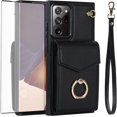 thumbnail image 1 of Phone Case for Samsung Galaxy Note 20 Ultra 5G Wallet Cover with Screen Protector and RFID Blocking Ring Card Holder Cell Note20 Plus Notes 20Ultra Note20+ U + 20+ Twenty Not S20 Women Black, 1 of 11