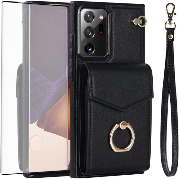Phone Case for Samsung Galaxy Note 20 Ultra 5G Wallet Cover with Screen Protector and RFID Blocking Ring Card Holder Cell Note20 Plus Notes 20Ultra Note20+ U + 20+ Twenty Not S20 Women Black