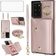 thumbnail image 1 of Phone Case for Samsung Galaxy Note 20 Ultra 5G Wallet Cover with Screen Protector Ring Stand Card Holder Crossbody Strap Cell Note20 Plus Notes 20Ultra Note20+ U + 20+ Twenty Not S20 Women Rose Gold, 1 of 13
