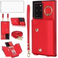 thumbnail image 1 of Phone Case for Samsung Galaxy Note 20 Ultra 5G Wallet Cover with Screen Protector Ring Stand Card Holder Crossbody Strap Cell Note20 Plus Notes 20Ultra Note20+ U + 20+ Twenty Not S20 Women Girls Red, 1 of 13