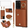 thumbnail image 1 of Phone Case for Samsung Galaxy Note 20 Ultra 5G Wallet Cover with Screen Protector Ring Stand Card Holder Crossbody Strap Cell Note20 Plus Notes 20Ultra Note20+ U + 20+ Twenty Not S20 Women Girls Brown, 1 of 13