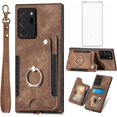 thumbnail image 1 of Phone Case for Samsung Galaxy Note 20 Ultra 5G Wallet Cover with Screen Protector and Wrist Strap RFID Card Holder Ring Stand Note20 Plus Notes 20Ultra Note20+ U + 20+ Twenty Not S20 Women Men Brown, 1 of 7