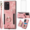 thumbnail image 1 of Phone Case for Samsung Galaxy Note 20 Ultra 5G Wallet Cover with Screen Protector and Wrist Strap RFID Card Holder Ring Stand Note20 Plus Notes 20Ultra Note20+ U + 20+ Twenty Not S20 Women Men Pink, 1 of 13