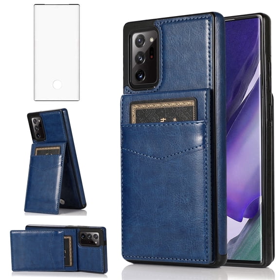 Asuwish Screen Protector Included PU Leather Soft Shell Wallet Cell Phone Case with Screen Protector for Samsung Galaxy Note 20 Ultra, Blue