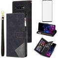 thumbnail image 1 of Phone Case for Samsung Galaxy S10 Plus Wallet Cover With Tempered Glass Screen Protector Flip Zipper Credit Card Holder Stand Cell Accessories S10+ S10plus 10S Edge S 10 10plus Women Men Black, 1 of 13