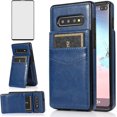 thumbnail image 1 of Phone Case for Samsung Galaxy S10 with Tempered Glass Screen Protector and Credit Card Holder Wallet Cover Stand Leather Cell Accessories Glaxay S 10 Edge Gaxaly 10S GS10 X10 Cases Women Blue, 1 of 7