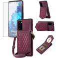 thumbnail image 1 of Phone Case for Samsung Galaxy S20 5G 6.2 inch Wallet Cover with Tempered Glass Screen Protector and Mirror Credit Card Holder Slot Shoulder Crossbody Strap Cell S 20 20S UW S2O G5 Women Girls Red, 1 of 13