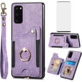 thumbnail image 1 of Phone Case for Samsung Galaxy S20 5G 6.2 inch Wallet Cover with Tempered Glass Screen Protector and Wrist Strap Lanyard RFID Card Holder Ring Stand Cell Accessories S 20 20S UW S2O G5 Women Men Purple, 1 of 13