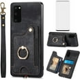 thumbnail image 1 of Phone Case for Samsung Galaxy S20 5G 6.2 inch Wallet Cover with Tempered Glass Screen Protector and Wrist Strap Lanyard RFID Card Holder Ring Stand Cell Accessories S 20 20S UW S2O G5 Women Men Black, 1 of 13