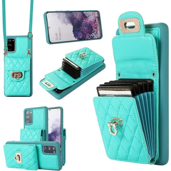 Phone Case for Samsung Galaxy S20 FE 5G 6.5 inch Wallet Cover with Card Holder Shoulder Crossbody Strap Long Lanyard Leather Cell S 20 EF UW S20FE5G S20FE 20S S2O Fan Edition 4G G5 Women Girls Green