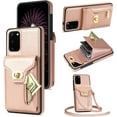 thumbnail image 1 of Phone Case for Samsung Galaxy S20 FE 5G 6.5 inch Wallet Cover with Card Holder Zipper Slot Crossbody Strap Lanyard Leather Stand Cell S 20 EF UW S20FE5G S20FE 20S S2O Fan Edition 4G G5 Women Rose gold, 1 of 13