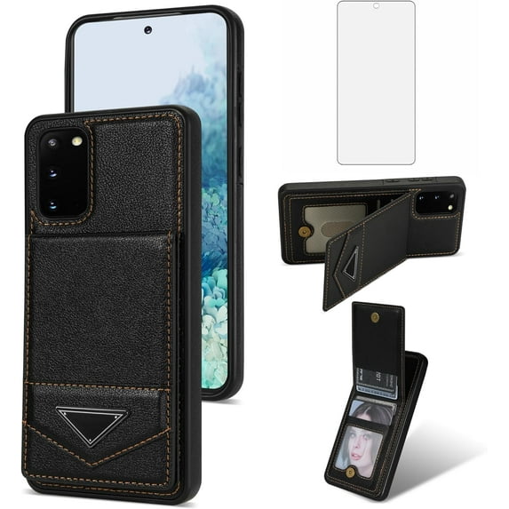 Phone Case for Samsung Galaxy S20 FE 5G 6.5 inch Wallet Cover with Tempered Glass Screen Protector RFID Card Holder Slot Stand Cell S 20 EF UW S20FE5G S20FE 20S S2O Fan Edition 4G G5 Women Men Black