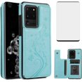 thumbnail image 1 of Phone Case for Samsung Galaxy S20 Plus Glaxay S20+ 5G with Tempered Glass Screen Protector and Card Holder Wallet Cover Flip Leather Cell Gaxaly S20+5G S20plus 20S + S 20 20+ G5Cases Women Men Green, 1 of 13
