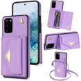 thumbnail image 1 of Phone Case for Samsung Galaxy S20 Plus S20+ 5G Wallet Cell Cover with Card Holder Stand Shoulder Crossbody Strap Long Lanyard Leather S20+5G S20plus 20S + S2O S 20 20+ G5 Women Girls Purple, 1 of 11