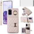 thumbnail image 1 of Phone Case for Samsung Galaxy S20 Plus S20+ 5G Wallet Cover with Screen Protector Ring Stand Credit Card Holder Slot Crossbody Strap Cell S20+5G S20plus 20S + S2O S 20 20+ G5 Women Girls Men Beige, 1 of 7