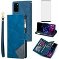 thumbnail image 1 of Phone Case for Samsung Galaxy S20 Plus S20+ 5G Wallet Cover With Tempered Glass Screen Protector Flip Zipper Credit Card Holder Stand Cell Accessories S20+5G S20plus 20S + S2O S 20 20+ G5 Women Blue, 1 of 13