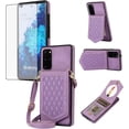 thumbnail image 1 of Phone Case for Samsung Galaxy S20 Plus S20+ 5G Wallet Cover with Tempered Glass Screen Protector Mirror Credit Card Holder Crossbody Strap Cell S20+5G S20plus 20S + S2O S 20 20+ G5 Women Girls Purple, 1 of 13