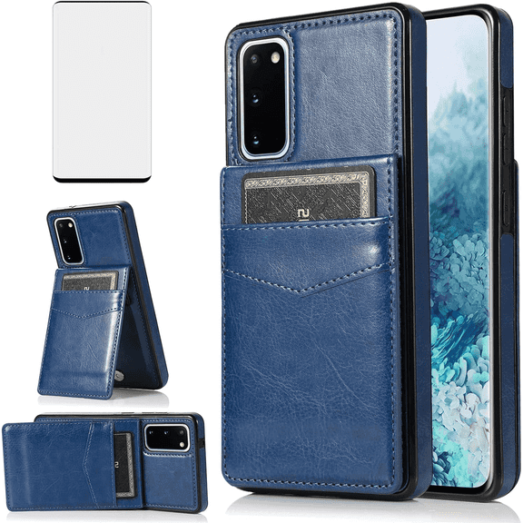 Asuwish Screen Protector Included PU Leather Soft Shell Wallet Cell Phone Case with Screen Protector for Samsung Galaxy S20, Blue