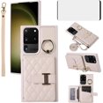 thumbnail image 1 of Phone Case for Samsung Galaxy S20 Ultra 5G Wallet Cover with Screen Protector and Ring Stand Credit Card Holder Slot Crossbody Strap Cell S20ultra 20S S 20 A20 S2O 20ultra G5 Women Girls Men Beige, 1 of 7