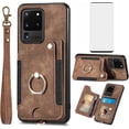 thumbnail image 1 of Phone Case for Samsung Galaxy S20 Ultra 5G Wallet Cover with Screen Protector and Wrist Strap Lanyard RFID Card Holder Ring Stand Cell Accessories S20ultra 20S S 20 A20 S2O 20ultra G5 Women Men Brown, 1 of 13
