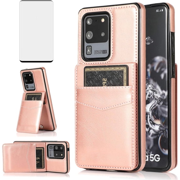 Phone Case for Samsung Galaxy S20 Ultra Glaxay S20ultra 5G with Tempered Glass Screen Protector Credit Card Holder Wallet Cover Stand Leather Cell Gaxaly 20S S 20 A20 20ultra G5 Cases Women Men